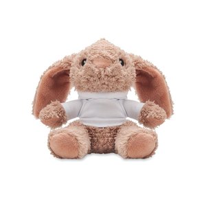 Bunny plush wearing a hoodie
