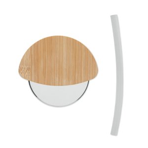 Round bamboo pizza cutter — NAPOL - Back View