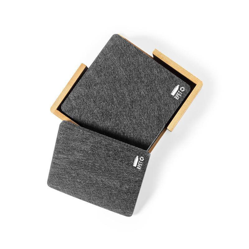 eco-neutral RPET Set of 6 Felt Coasters with Bamboo Stand