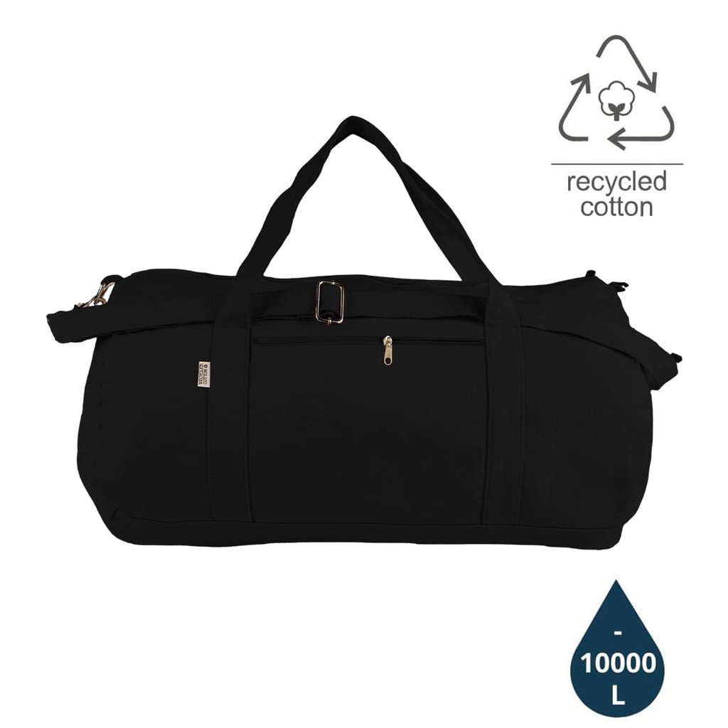 GRS-certified Recycled Cotton Duffel / Gym Bag - Black