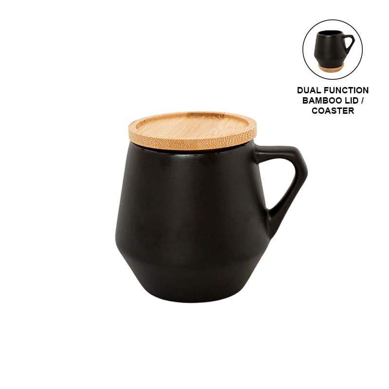 eco-neutral Ceramic Mug with Bamboo Lid - Black
