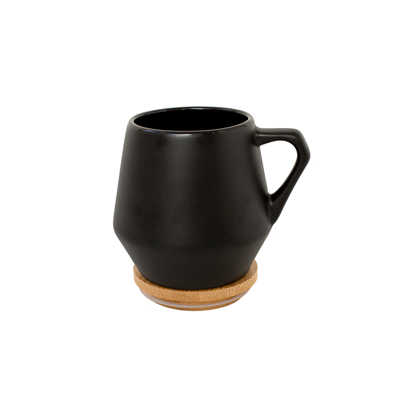 eco-neutral Ceramic Mug with Bamboo Lid - Black