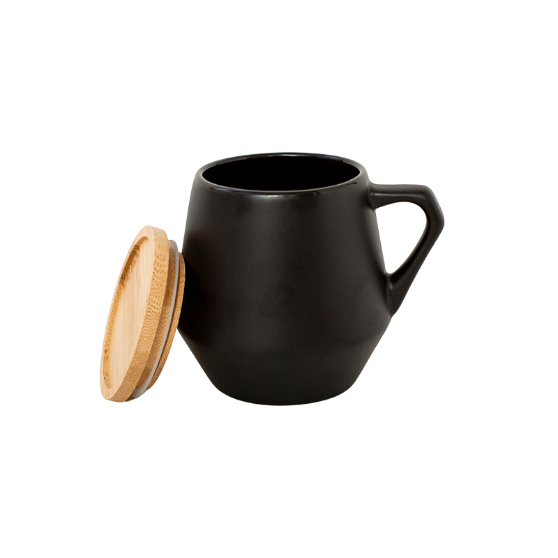 eco-neutral Ceramic Mug with Bamboo Lid - Black