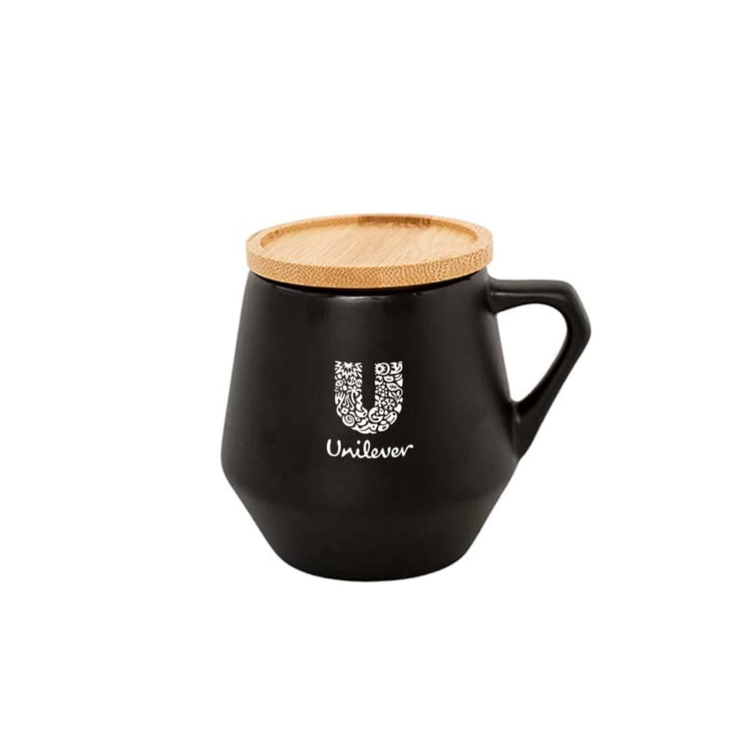 eco-neutral Ceramic Mug with Bamboo Lid - Black