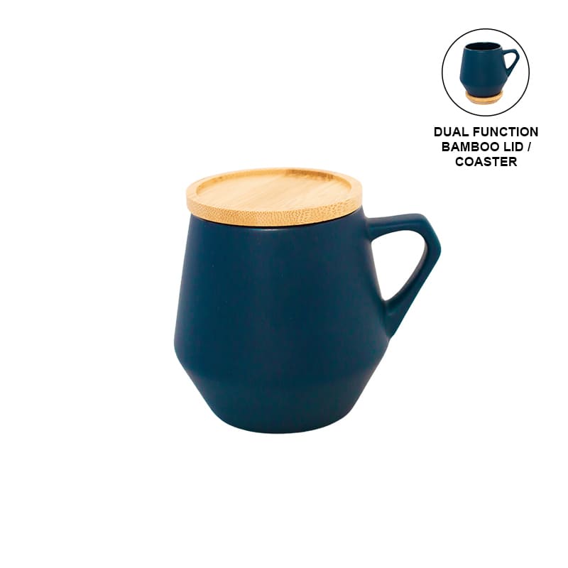 eco-neutral Ceramic Mug with Bamboo Lid - Blue