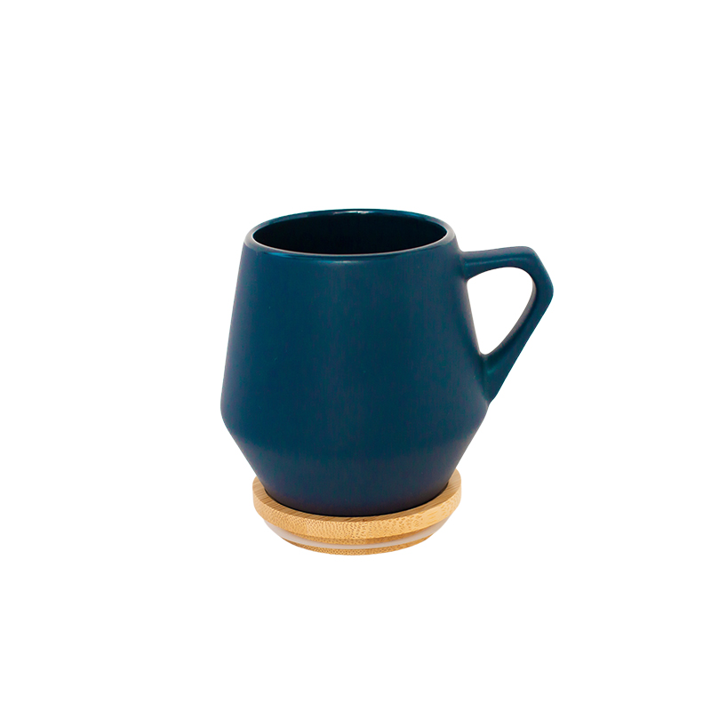 eco-neutral Ceramic Mug with Bamboo Lid - Blue