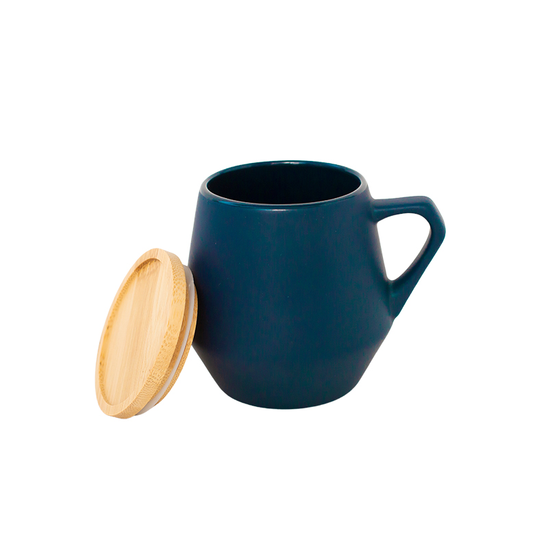 eco-neutral Ceramic Mug with Bamboo Lid - Blue