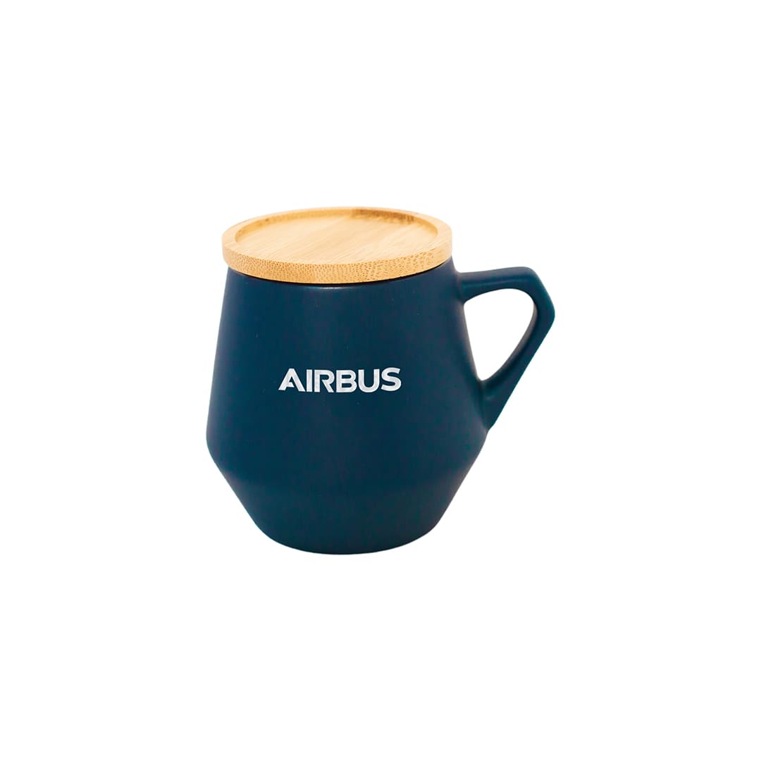 eco-neutral Ceramic Mug with Bamboo Lid - Blue