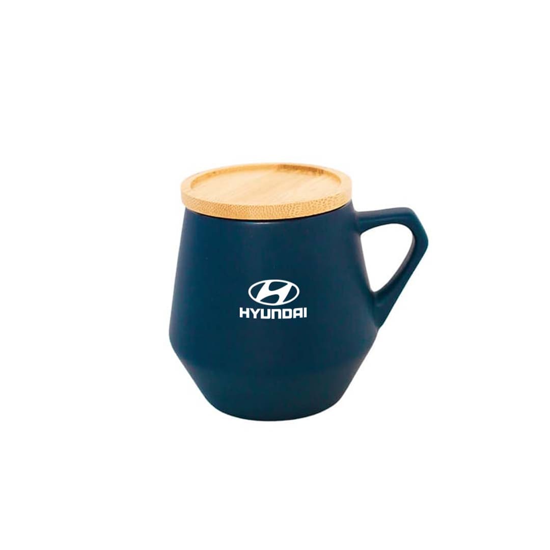 eco-neutral Ceramic Mug with Bamboo Lid - Blue