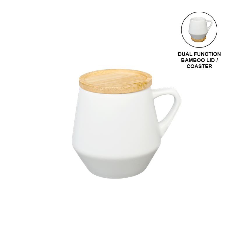 eco-neutral Ceramic Mug with Bamboo Lid - White