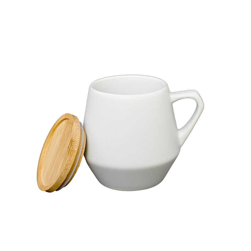 eco-neutral Ceramic Mug with Bamboo Lid - White