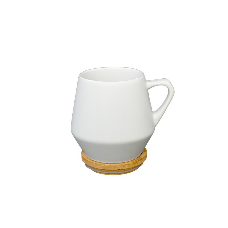 eco-neutral Ceramic Mug with Bamboo Lid - White