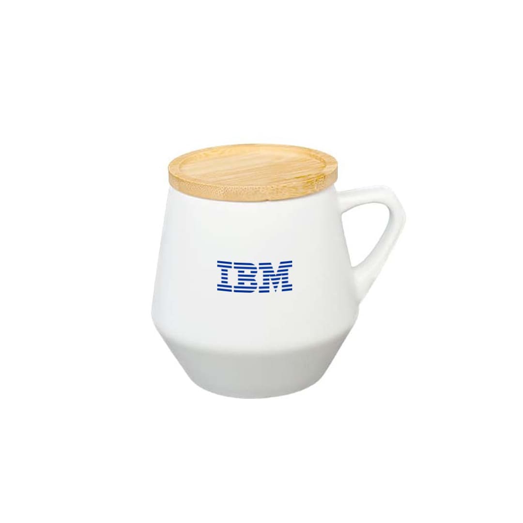 eco-neutral Ceramic Mug with Bamboo Lid - White