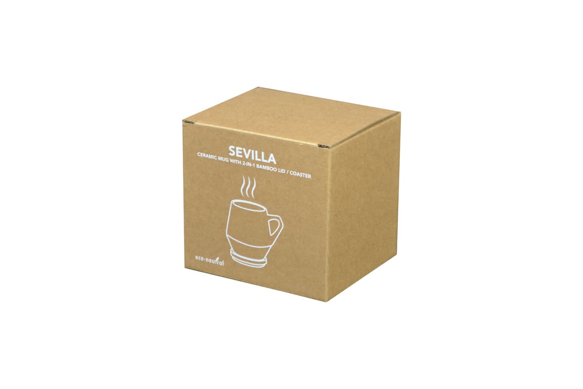 eco-neutral Ceramic Mug with Bamboo Lid - White