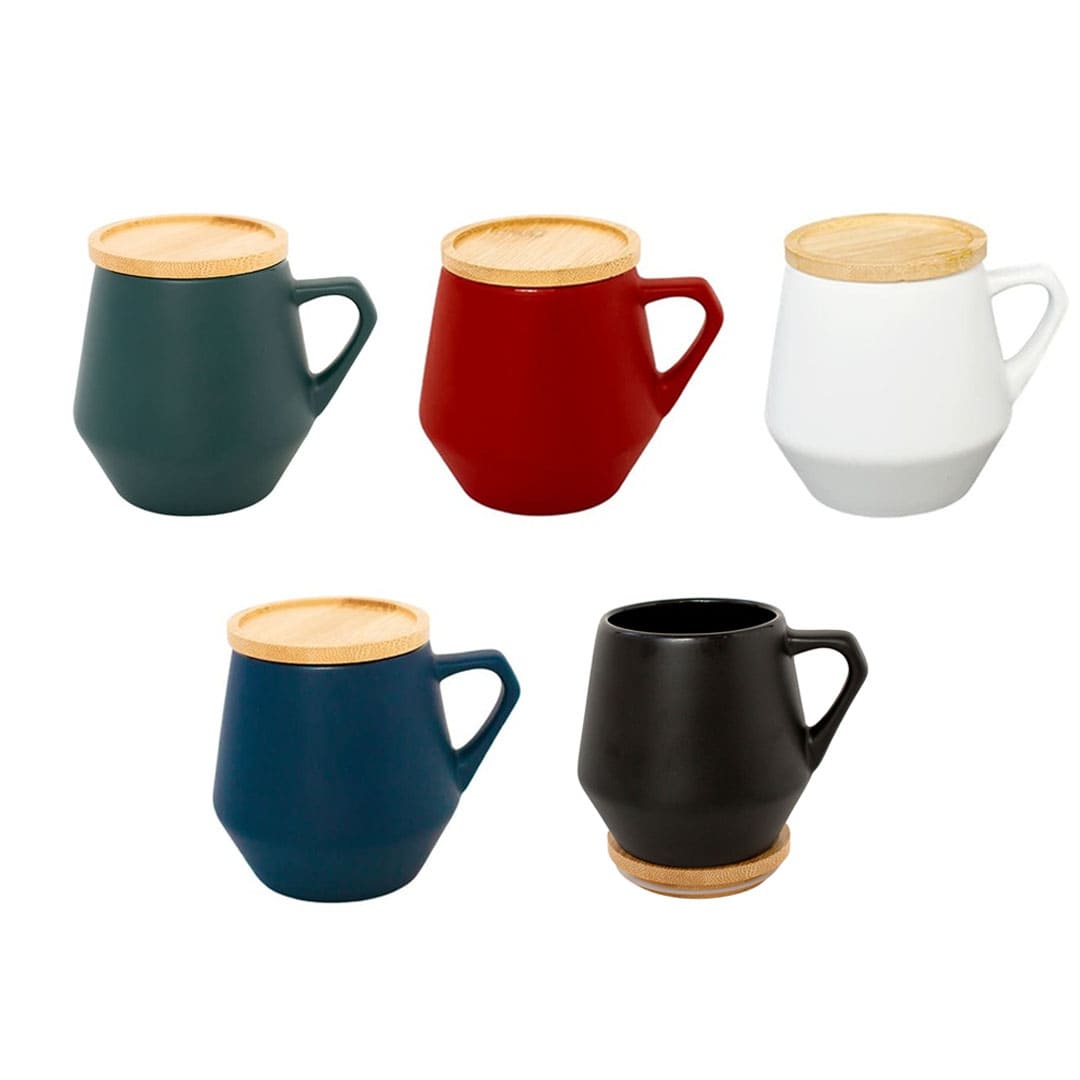 eco-neutral Ceramic Mug with Bamboo Lid - White