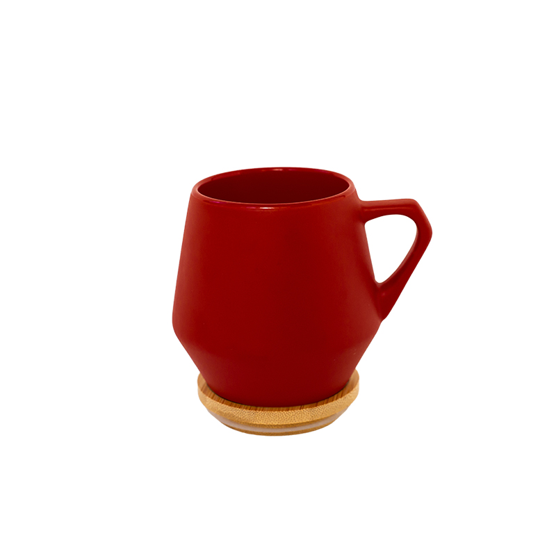 eco-neutral Ceramic Mug with Bamboo Lid - Red