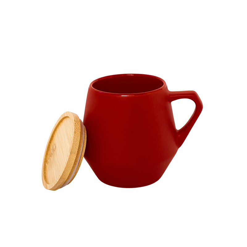 eco-neutral Ceramic Mug with Bamboo Lid - Red