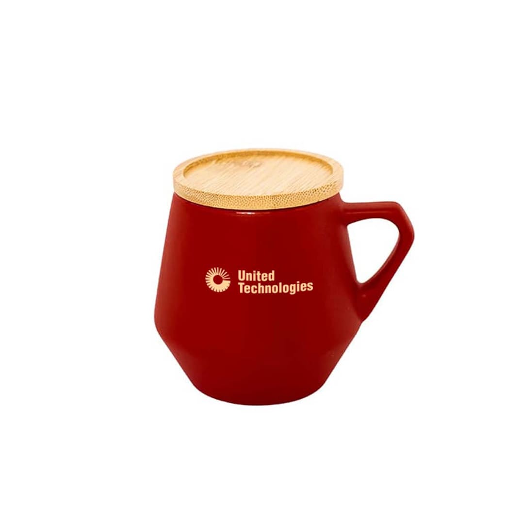 eco-neutral Ceramic Mug with Bamboo Lid - Red