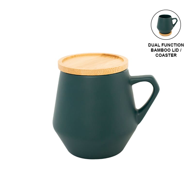 eco-neutral Ceramic Mug with Bamboo Lid - Dark Green