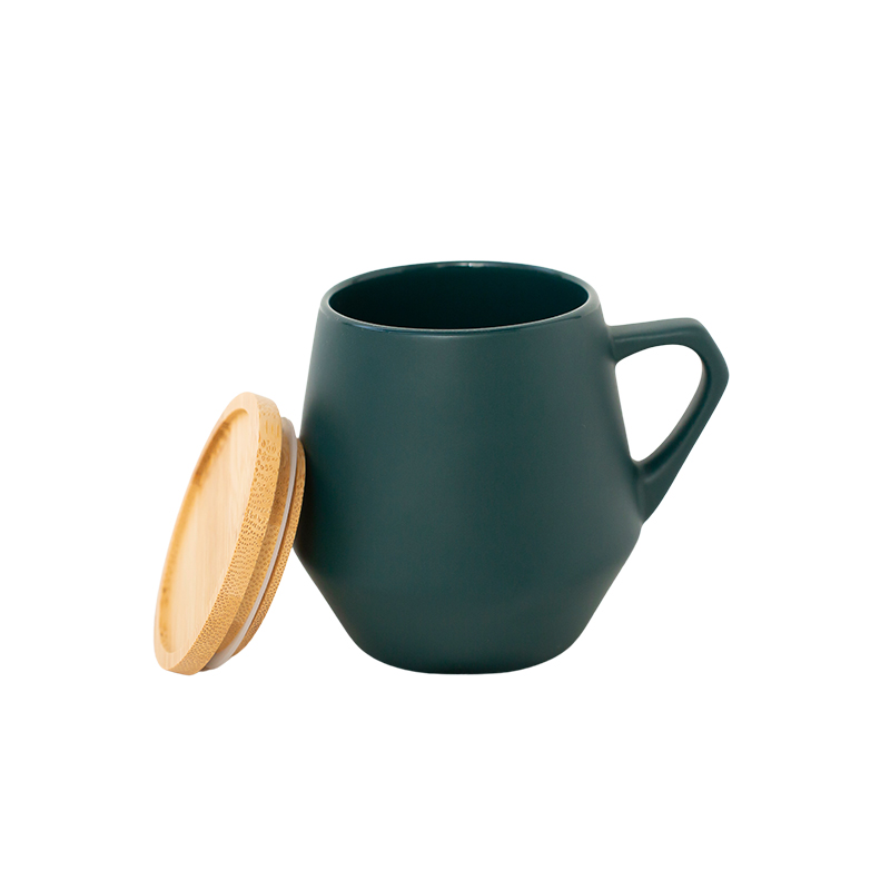 eco-neutral Ceramic Mug with Bamboo Lid - Dark Green