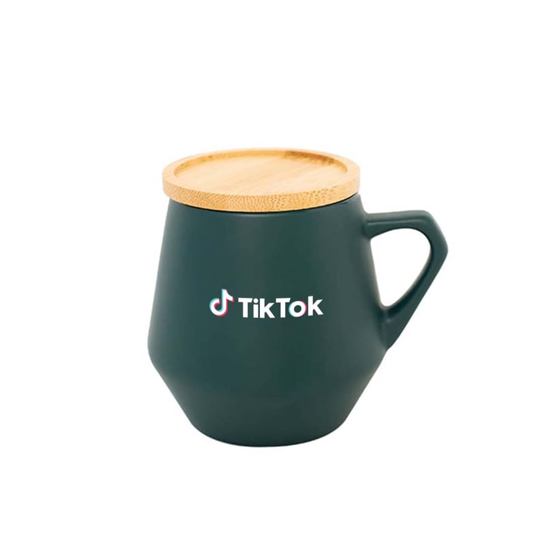 eco-neutral Ceramic Mug with Bamboo Lid - Dark Green