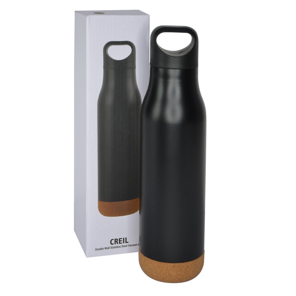 Giftology Insulated Water Bottle with Cork Base - Black