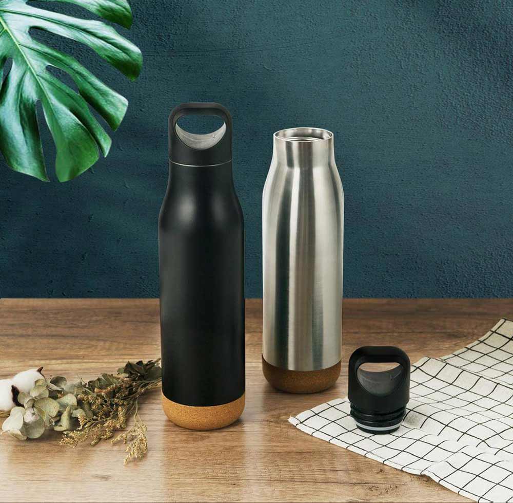 Giftology Insulated Water Bottle with Cork Base - Steel