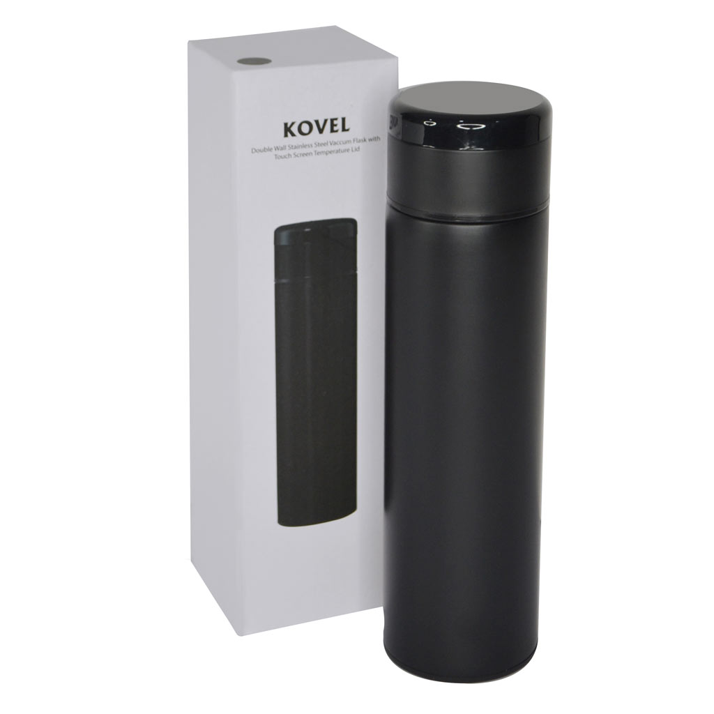 Giftology Double Walled Insulated Flask with Temperature Lid - Black