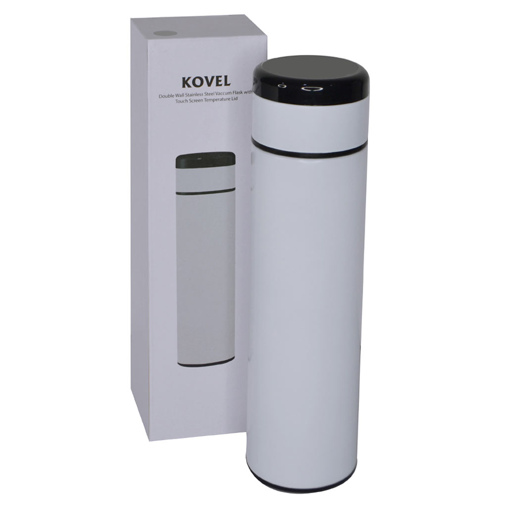 Giftology Double Walled Insulated Flask with Temperature Lid - White