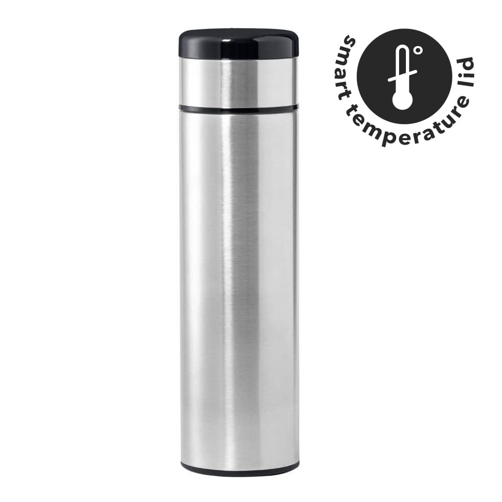 Giftology Double Walled Insulated Flask with Temperature Lid - Silver