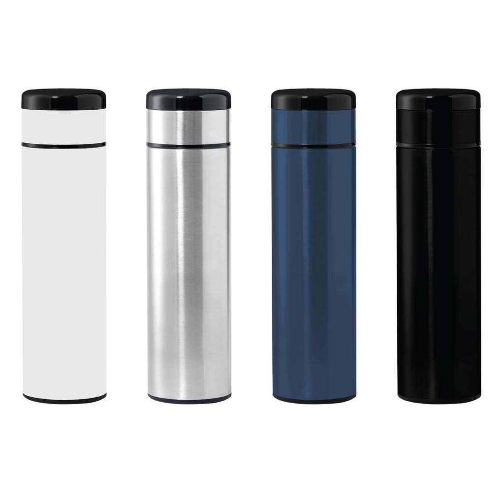 Giftology Double Walled Insulated Flask with Temperature Lid - Silver