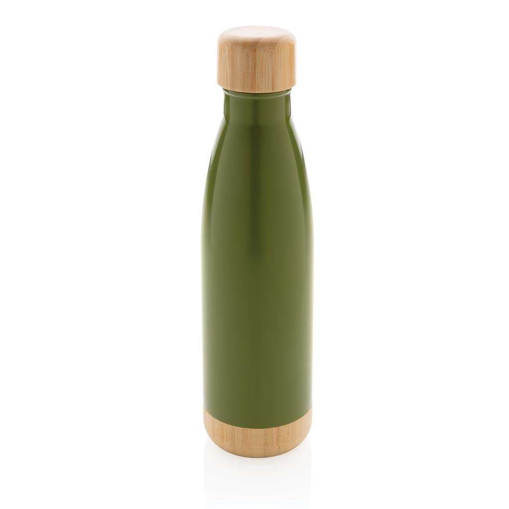 Giftology Double Wall Stainless Bottle with Bamboo Lid and Base - Green