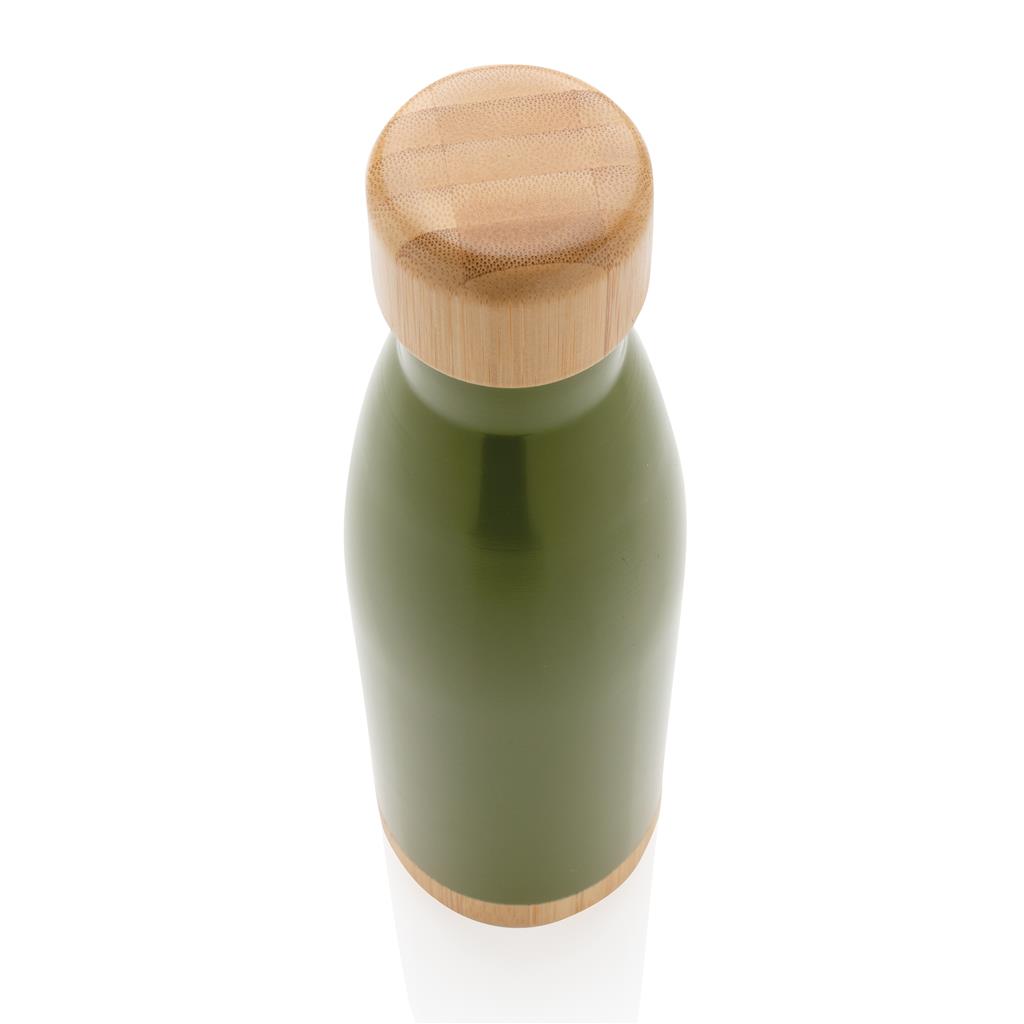 Giftology Double Wall Stainless Bottle with Bamboo Lid and Base - Green
