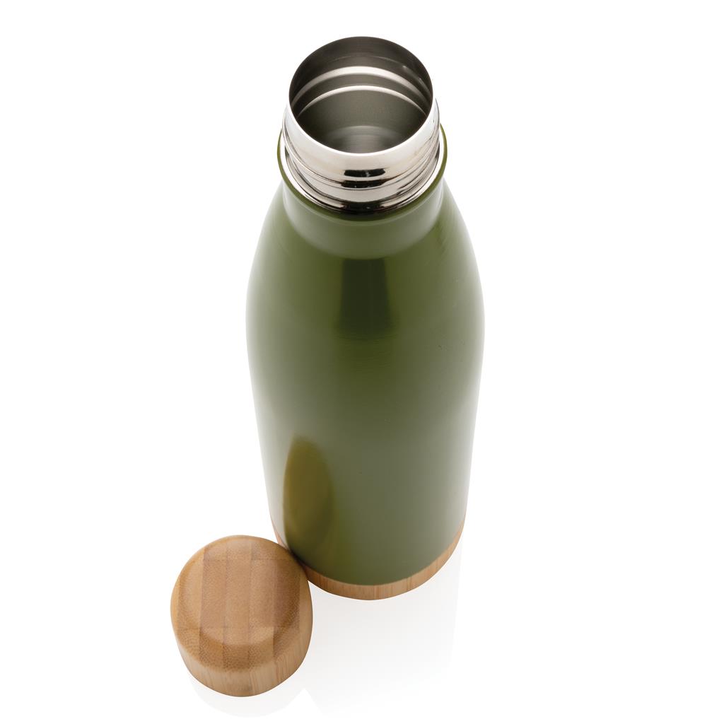 Giftology Double Wall Stainless Bottle with Bamboo Lid and Base - Green