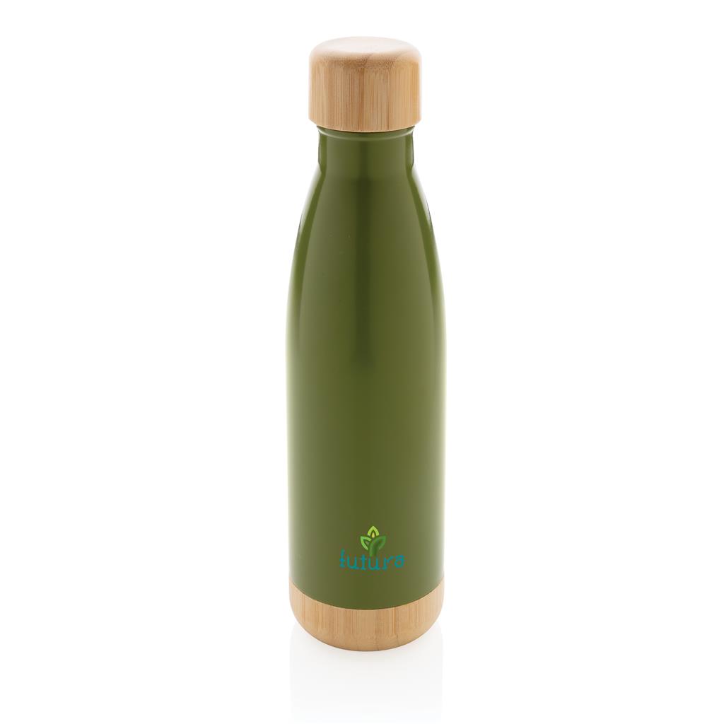 Giftology Double Wall Stainless Bottle with Bamboo Lid and Base - Green