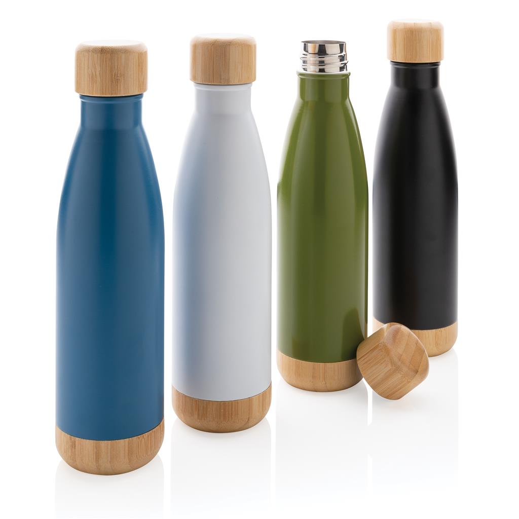 Giftology Double Wall Stainless Bottle with Bamboo Lid and Base - Green