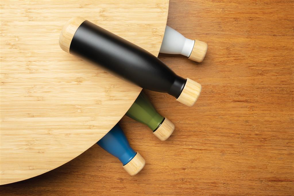 Giftology Double Wall Stainless Bottle with Bamboo Lid and Base - Green