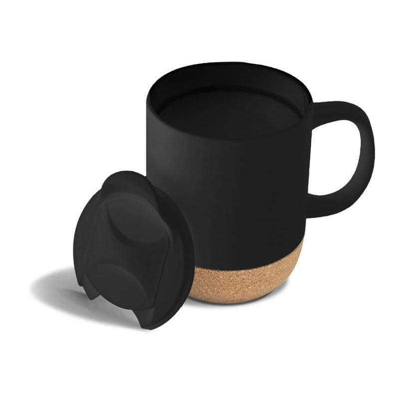 Giftology Ceramic Mug with Cork and Lid - Black