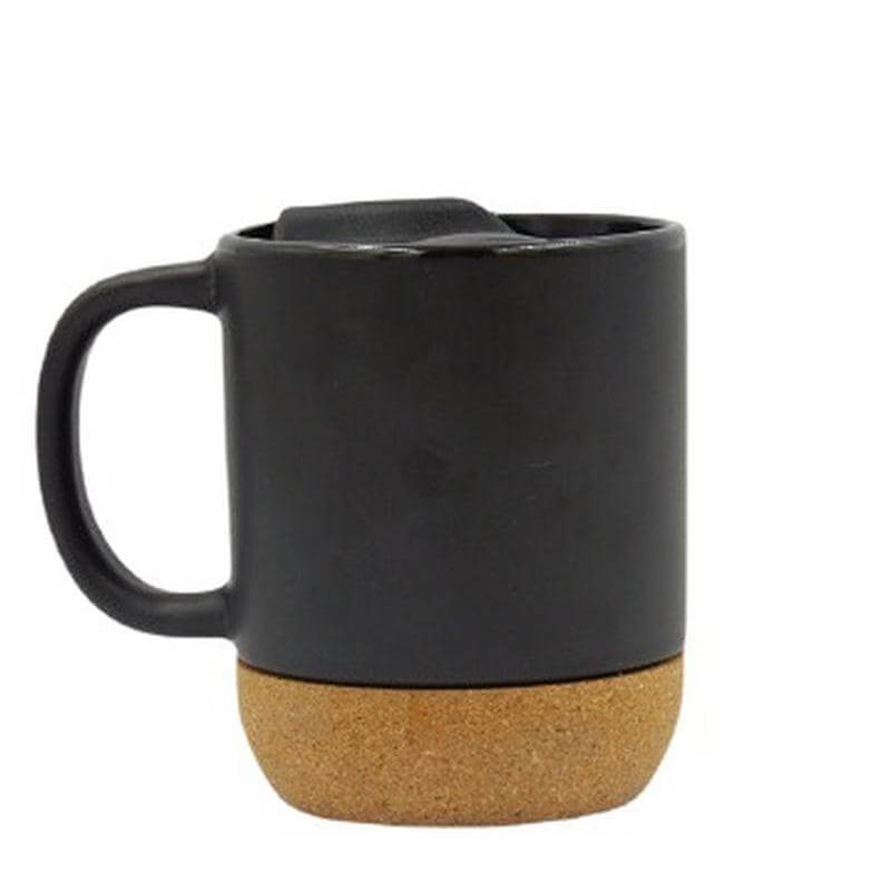 Giftology Ceramic Mug with Cork and Lid - Black