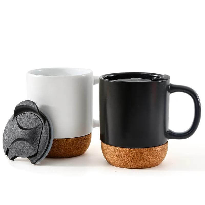 Giftology Ceramic Mug with Cork and Lid - Black