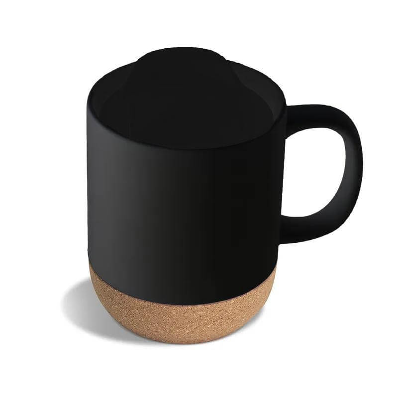 Giftology Ceramic Mug with Cork and Lid - Black