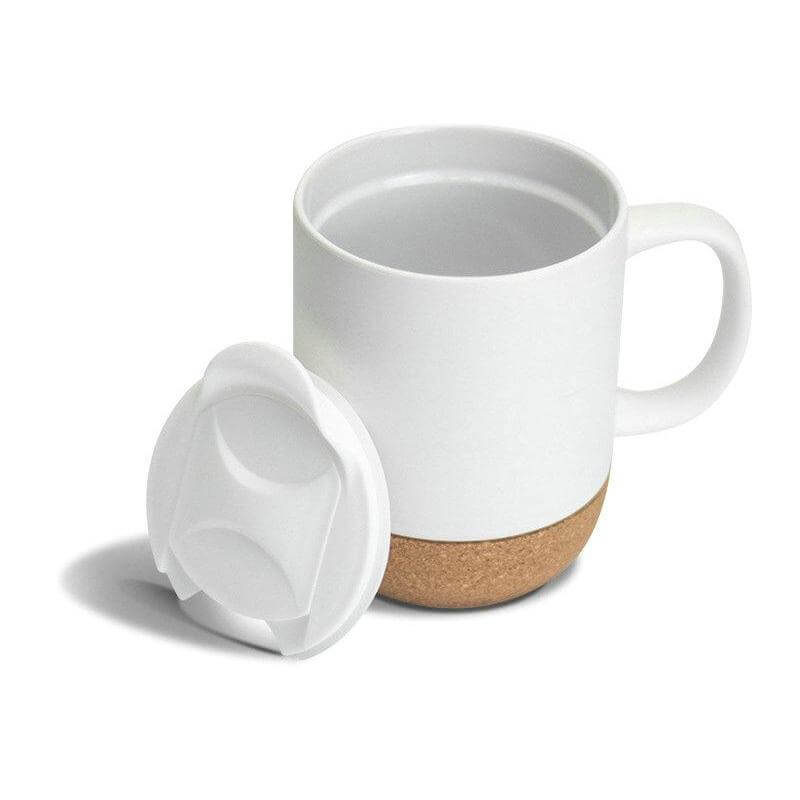 Giftology Ceramic Mug with Cork and Lid - White