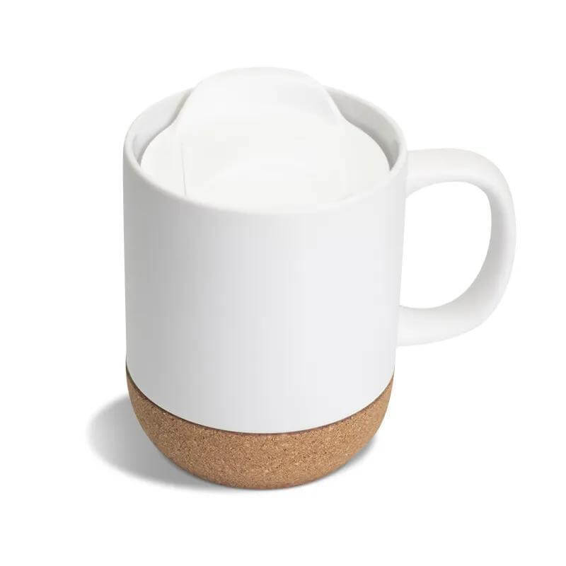 Giftology Ceramic Mug with Cork and Lid - White