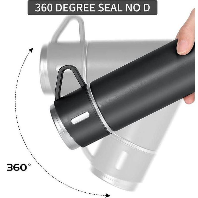 Giftology Family Set of Vacuum Flask & Two Cups - Black