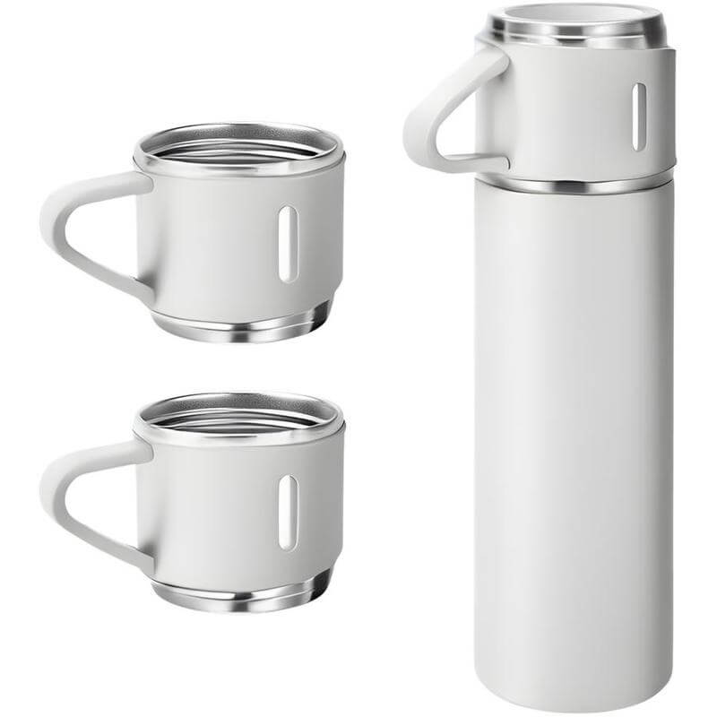 Giftology Family Set of Vacuum Flask & Two Cups - White