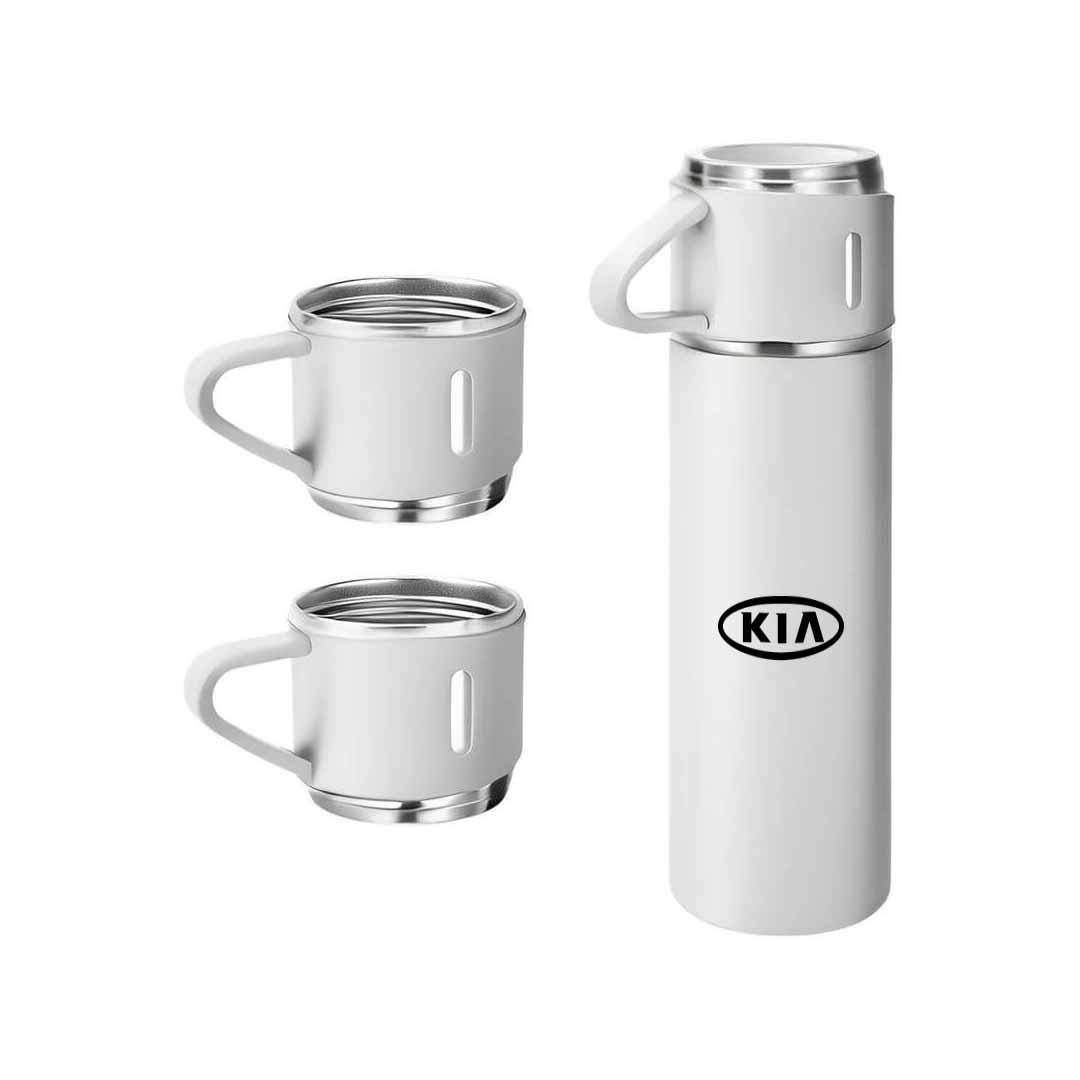 Giftology Family Set of Vacuum Flask & Two Cups - White