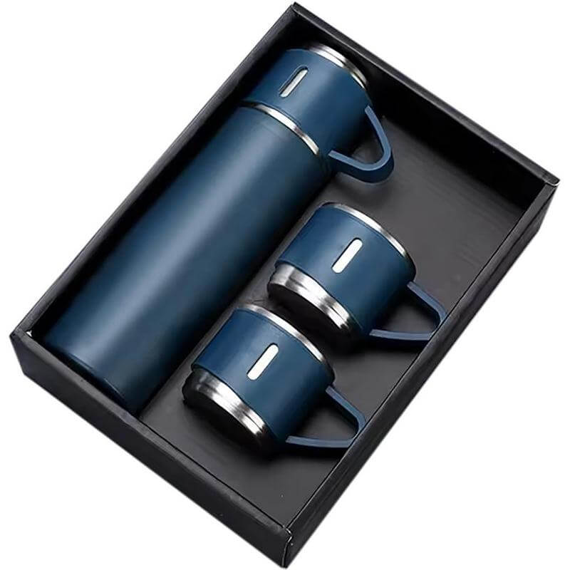 Giftology Family Set of Vacuum Flask & Two Cups - Navy Blue