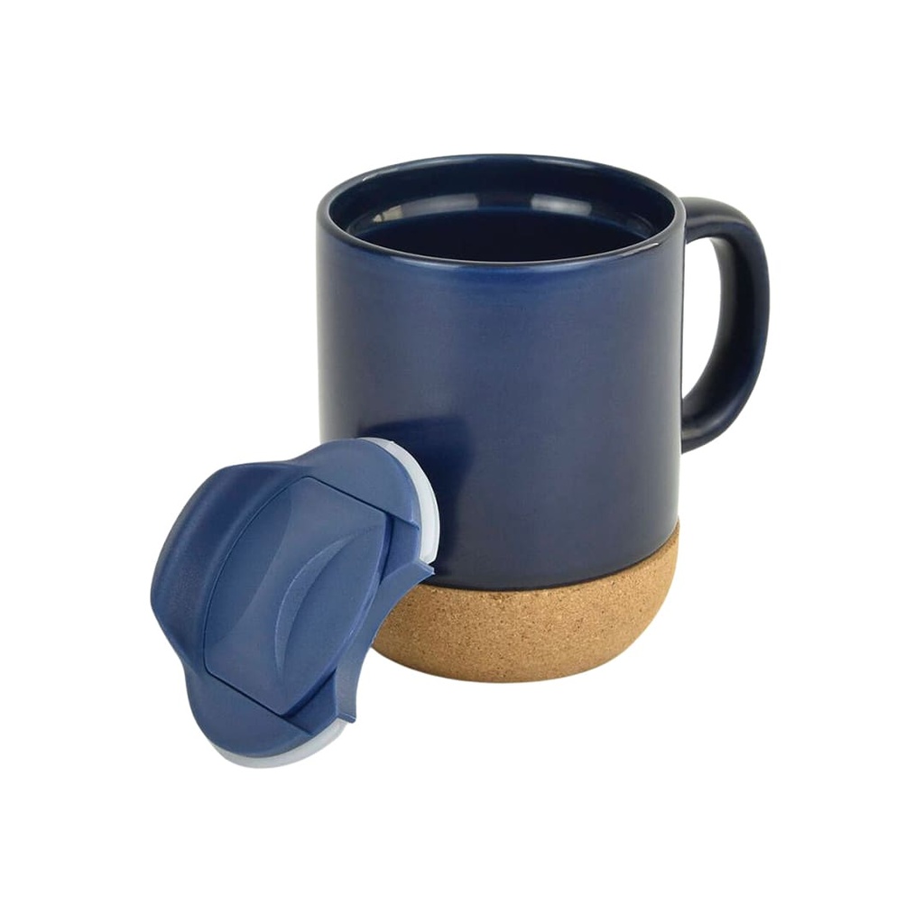 Giftology Ceramic Mug with Cork and Lid - Navy Blue