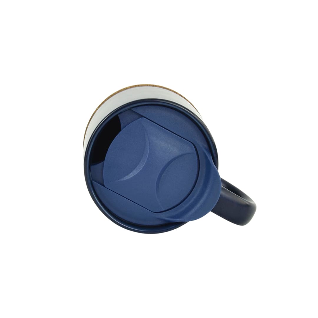 Giftology Ceramic Mug with Cork and Lid - Navy Blue