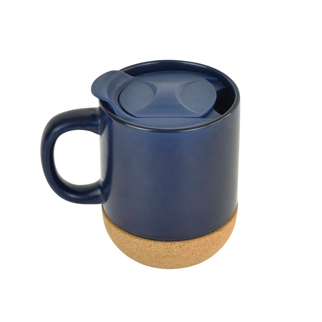 Giftology Ceramic Mug with Cork and Lid - Navy Blue